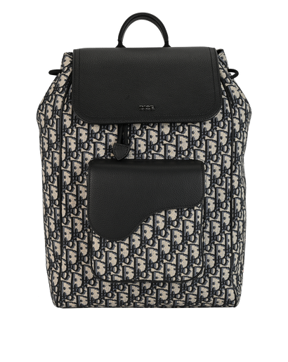 Saddle Backpack With Flap, &pound;1,400, Handbags, Black/Blue, Canvas/Leather, Front view